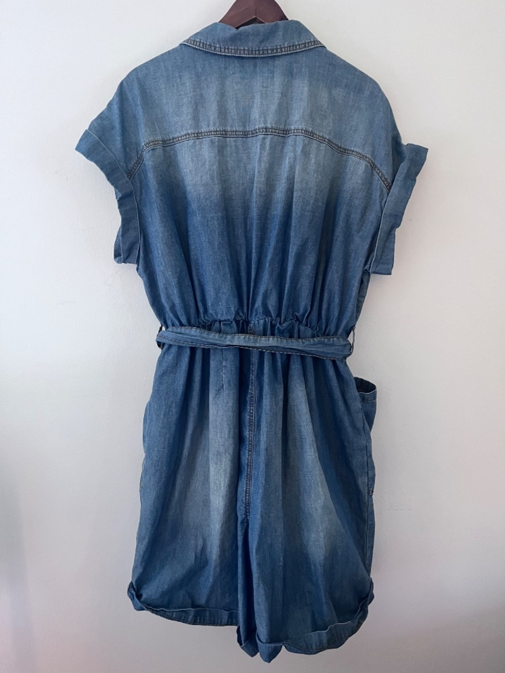 Eloquii Elements Lightweight Denim Belted Shorts Romper Short Sleeve Size 20 - Picture 8 of 10